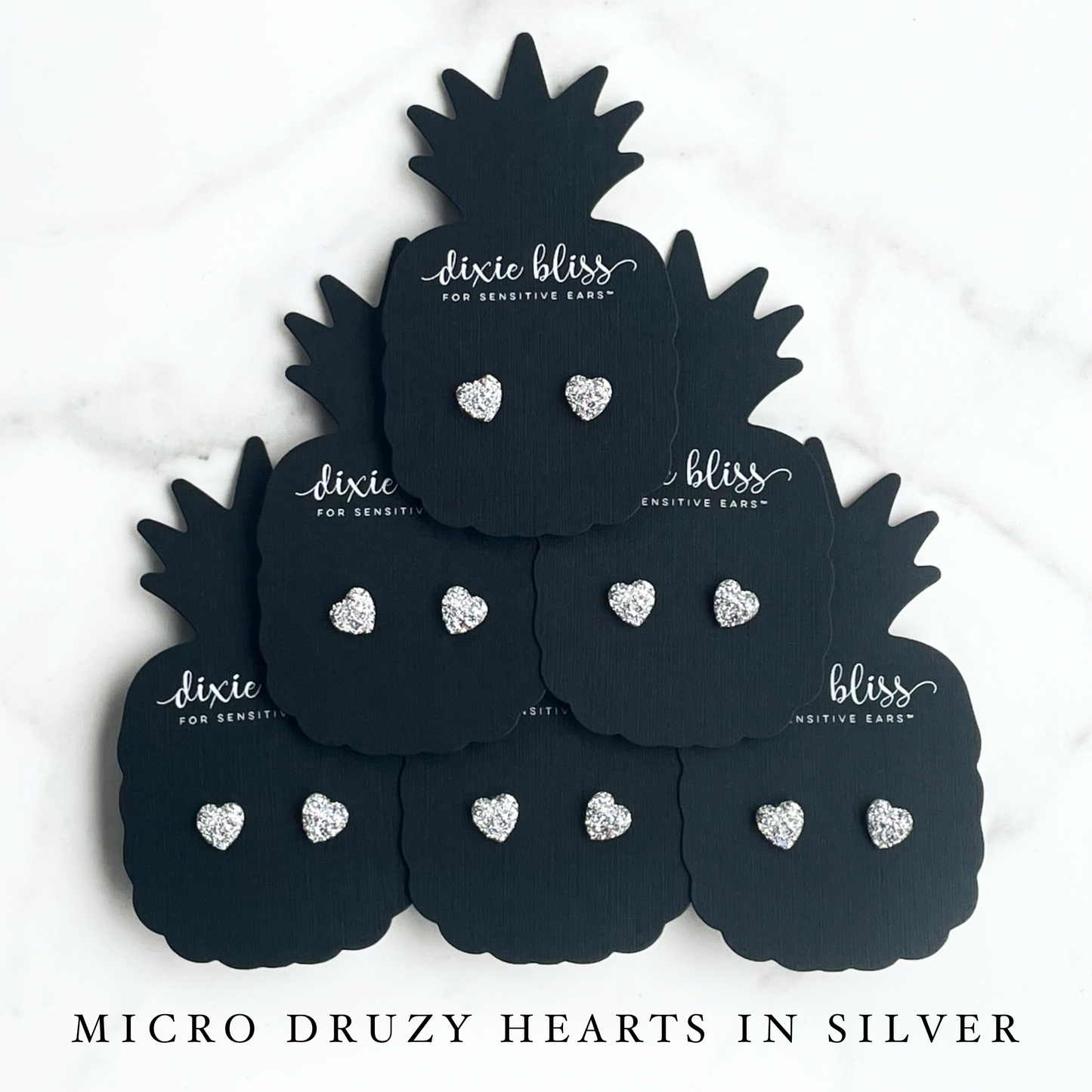 Micro Druzy Silver Hearts Set