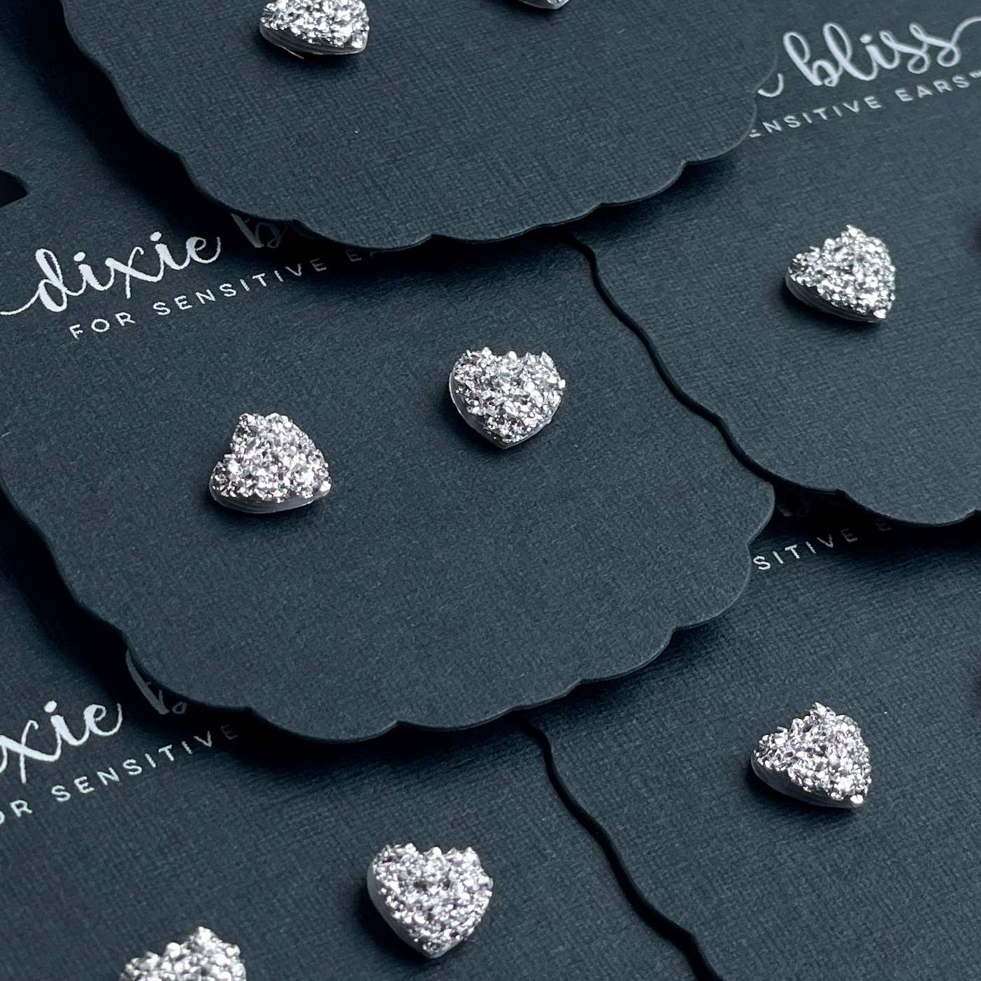 Micro Druzy Silver Hearts Set