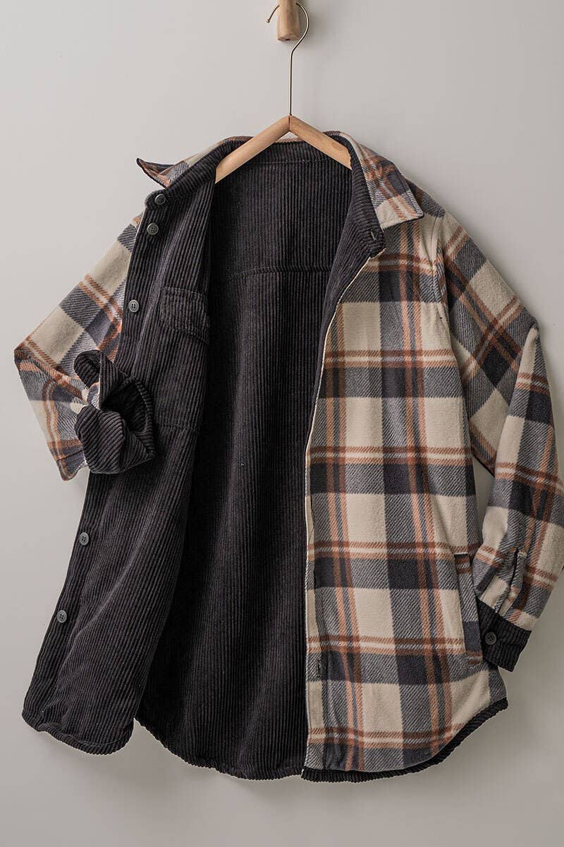 Burgundy Plaid Corduroy Flannel Shacket