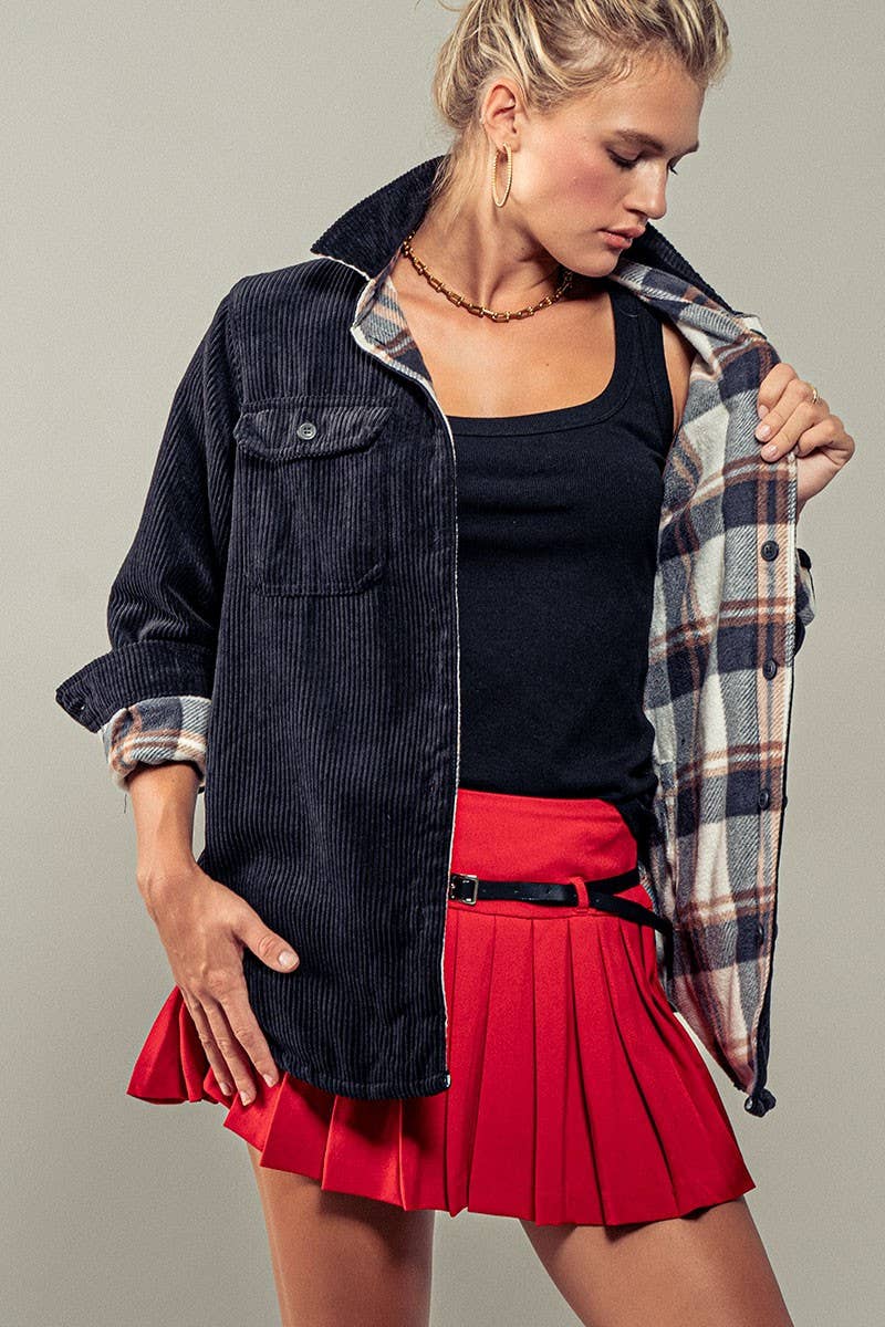 Burgundy Plaid Corduroy Flannel Shacket