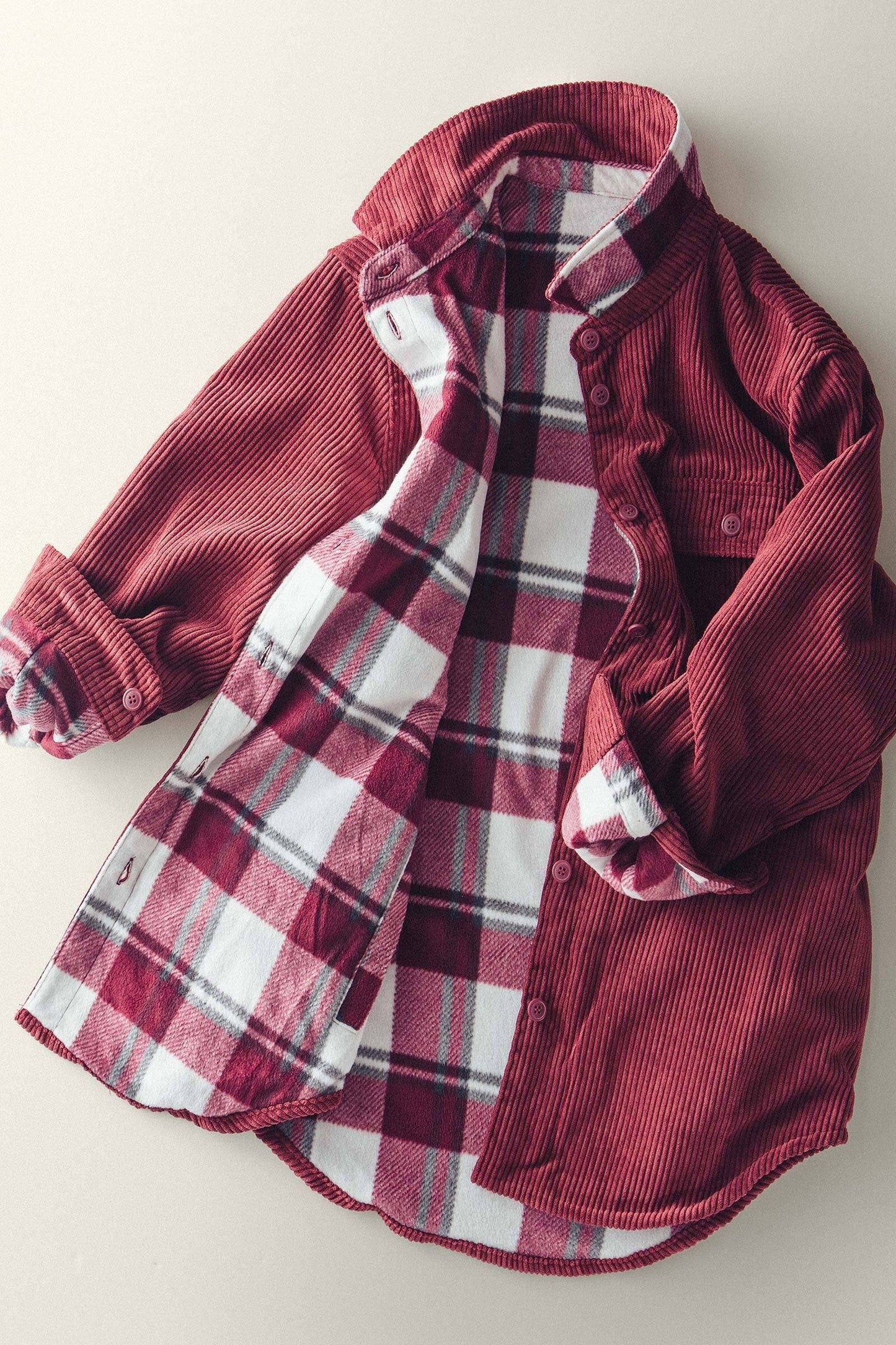 Burgundy Plaid Corduroy Flannel Shacket