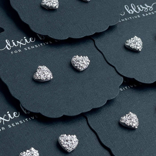 Micro Druzy Silver Hearts Set